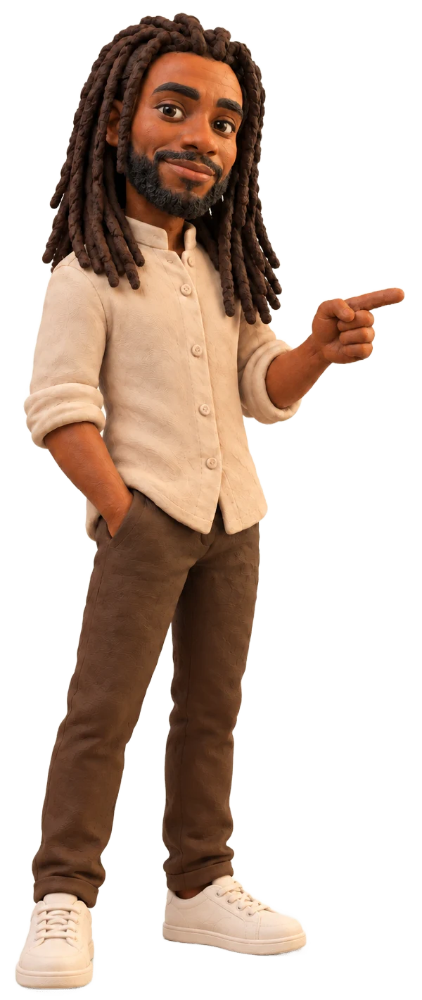 Claymation figure of Rekognition's founder, pointing