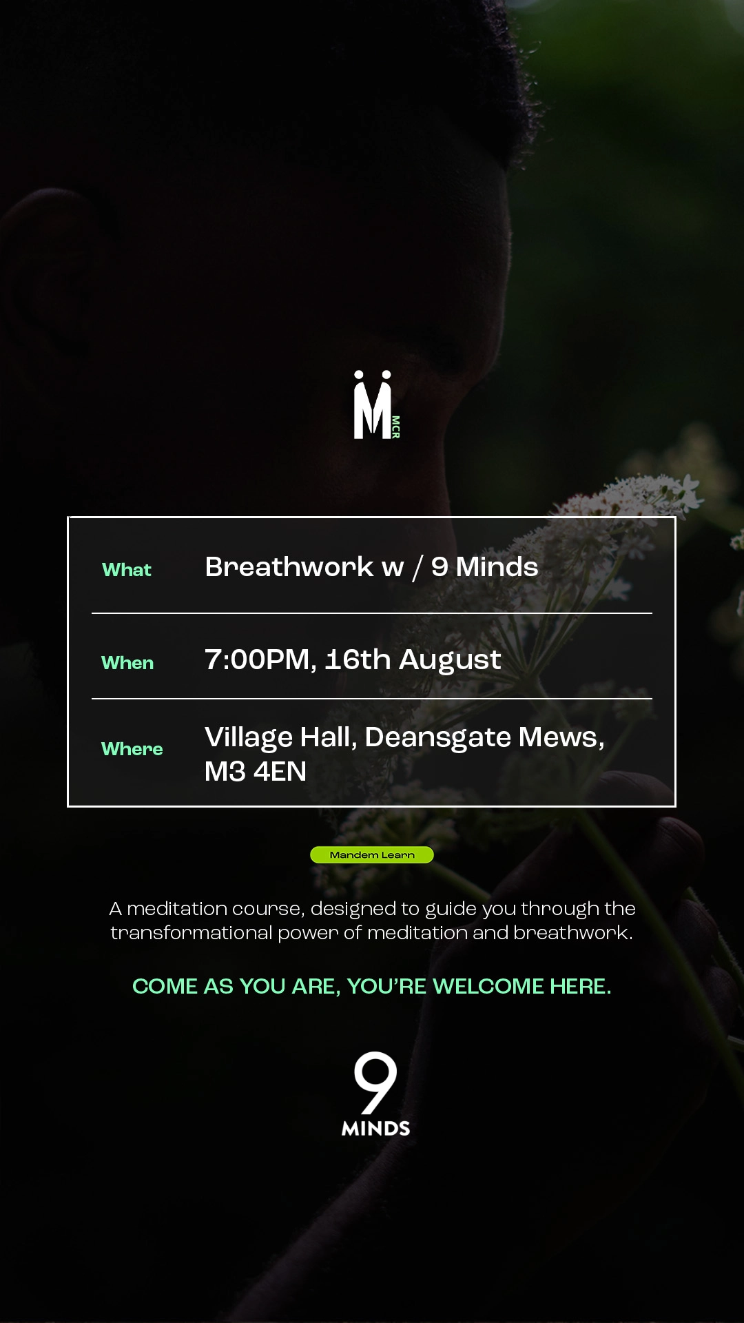 9 Minds and Mandem Meet Up collaboration post for a breathwork evening