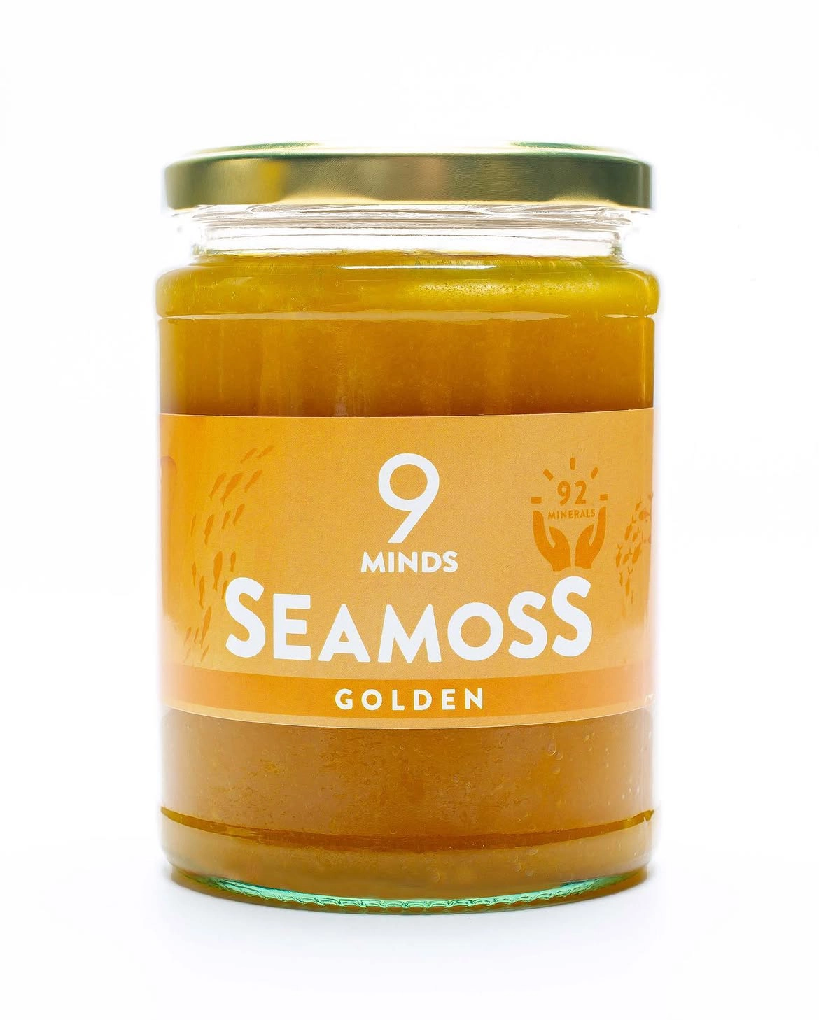9 Minds Seamoss Golden - a jar with a warm amber label