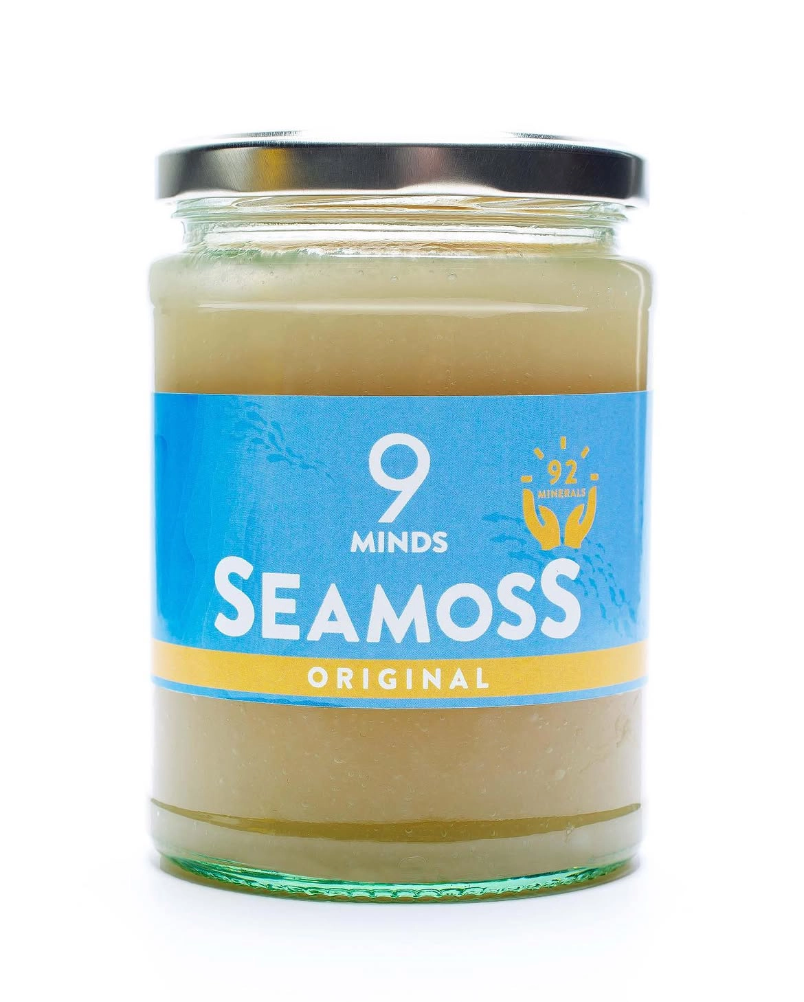 9 Minds Seamoss Original - a jar with a blue and yellow label